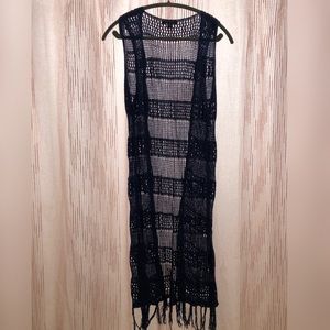 TCEC boho lace-knit duster vest with fringe